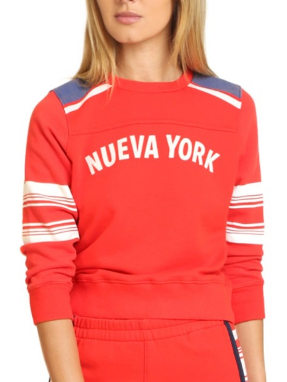 MOTHER The 1/2 & 1/2 Koozie Sweatshirt Nueva York Red White Blue XS